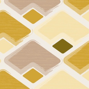 (XL) horizontal rhombus in brown, flax yellow,  goldenrod yellow with texture on white