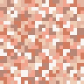 Playing with small checks - pixelated checkerboard - random check pattern - salmon, terracotta, clay - small scale
