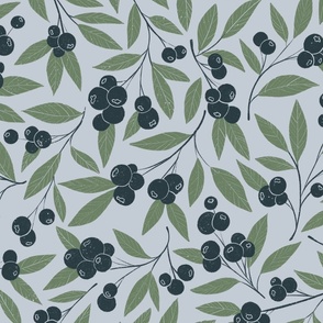Blueberry branches - blue, green and grey - large scale
