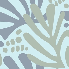Matisse-inspired Serenity Free Form Cut Out Shapes Pattern In Blue Grey Green