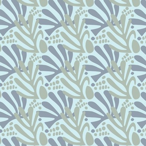 Matisse-inspired Serenity Free Form Cut Out Shapes Pattern In Blue Grey Green Smaller Scale