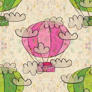 Hot Air Balloons - Green and Pink, 24-inch repeat