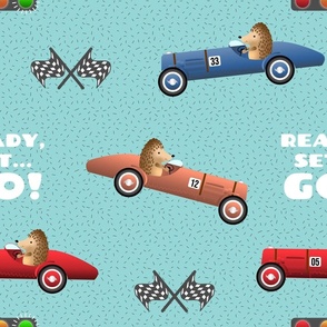 Hedgehogs in Oldtimer Cars cute kids pattern