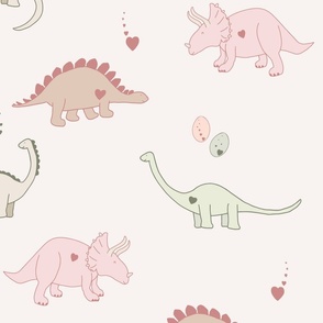 Warm Neutral Dinosaurs, Dinosaur,pale earthy tones, large scale