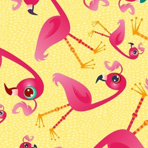 Flamingo A-Go-Go on Yellow - XL