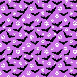 Halloween Purple bat dog paw print pattern