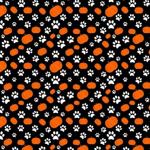 small scale black fall pumpkin dog paw print pattern