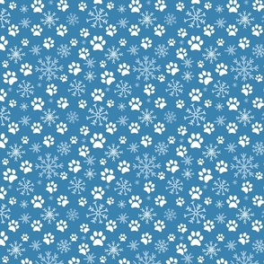 small scale winter snowflake dog paw print pattern