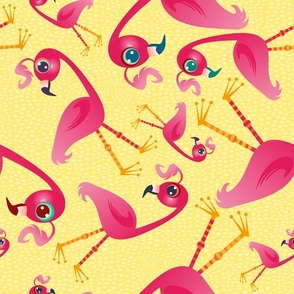 Flamingo A-Go-Go on Yellow - Large