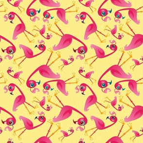 Flamingo A-Go-Go on Yellow - Medium