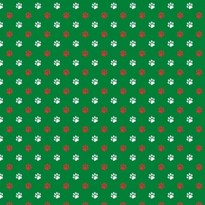 Christmas Red Green White Dog Paw Pattern