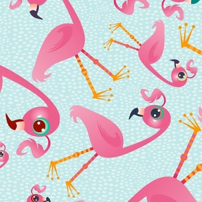 Flamingo A-Go-Go on Light Blue - XL