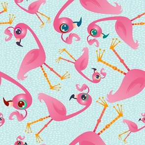 Flamingo A-Go-Go on Light Blue - Large