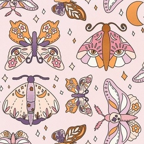 Magical Moths - Halloween, Retro pop, Celestial, Eyes, Stars, Moon, Doodles