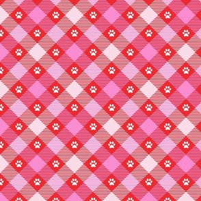 Red Pink Plaid Dog Paw Pattern