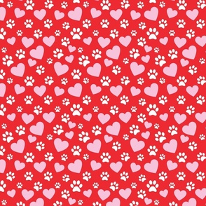red heart valentine dog paw pattern