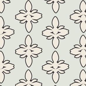 Damask Ikat Bee Geometric Print in Soft Gray and Neutrals 