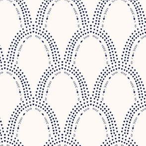 Mid scale geometric boho arches beige indigo blue scale with dots and arrows