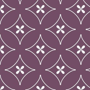 Flowers in diamonds white on purple geometric pattern