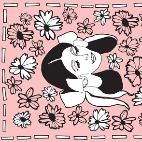 TEA TOWEL: 60s daisy girl 18X21 on cotton-- SMALLER VERSION