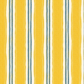 hand painted linen ticking stripe large wallpaper scale in mustard yellow teal by Pippa Shaw