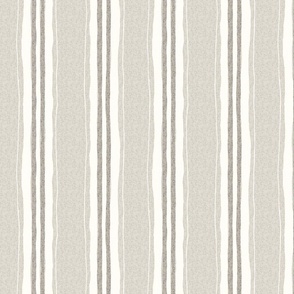 hand painted linen ticking stripe large wallpaper scale in warm french gray neutral by Pippa Shaw
