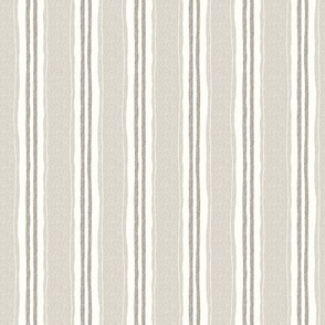 hand painted linen ticking stripe medium wallpaper scale in warm french gray neutral by Pippa Shaw