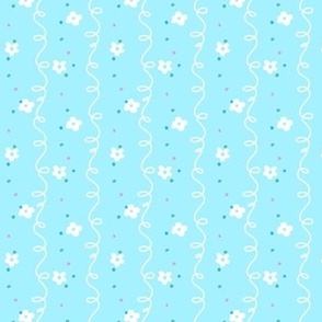 Cute Swirl Lines and Flowers-Blue