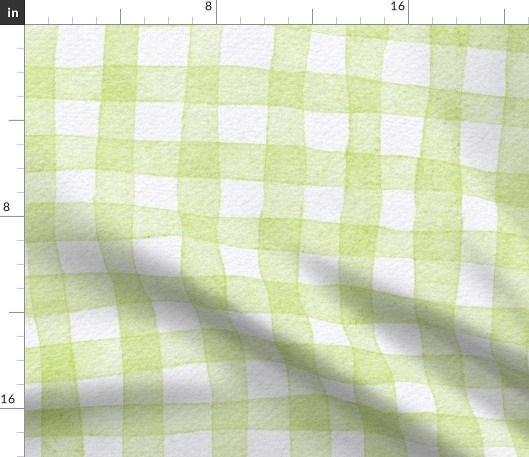 french country gingham - honeydew color - watercolor botanical green plaid wallpaper