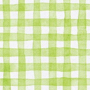 french country gingham - lime color - watercolor botanical green plaid wallpaper