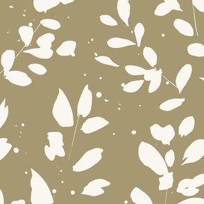 Leaves and Shade - Large Scale Botanical Fabric and Wallpaper  Tan Leaf Bedding