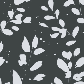 Leaves and Shade - Large Scale Botanical Fabric and Wallpaper  Black and White Leaf Bedding