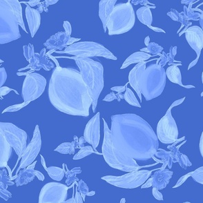 Watercolor Lemons & Blossoms in Cornflower Blue