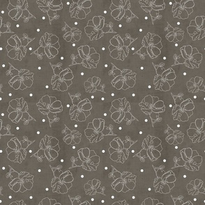 RR_ Hand Drawn Flowers and Dots white on taupe