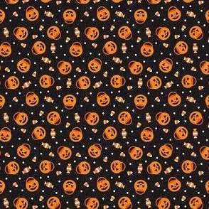 (tiny scale) halloween pumpkin candy buckets - trick or treat jack o lantern, candy corn, halloween candy - black - C23