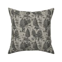 Small-Scale Bigfoot/Sasquatch Toile de Jouy in Charcoal & Taupe