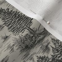 Small-Scale Bigfoot/Sasquatch Toile de Jouy in Charcoal & Taupe