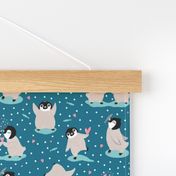 Cute Baby Penguins Polka Dot, Deep Teal