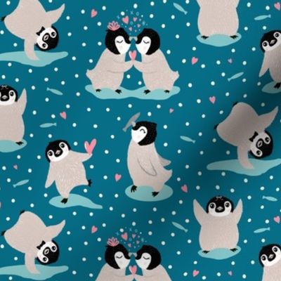Cute Baby Penguins Polka Dot, Deep Teal