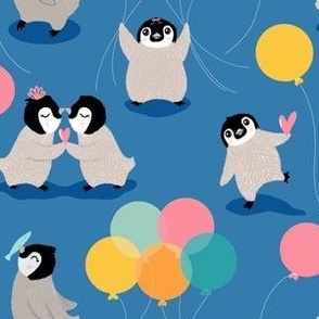 Baby Penguin Party, Cobalt Blue