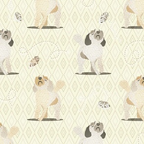 Keep Your Chin Up! Doodle Dogs, YLW, MEDIUM Scale, Doodles and Butterflies, 4800, 2—Yellow, Subtle, Neutral, Kids, Sheets, Tweens, Bedding, Bedroom, Curtains, Blanket, Butterfly, Puppy, Dog, Retriever, Poodle, Adorable, Kitchen, Tea, Towel, Pillow, Table 