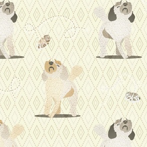 Doodle Puppy Admires Butterfly, 6000, v02–dog, up, kids, bedding, curtains. Children, nursery, blanket, tablecloth, encourage, encouragement