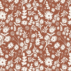 Two Tone Floral Garden Botanical - Neutral Red Rust and Ivory 