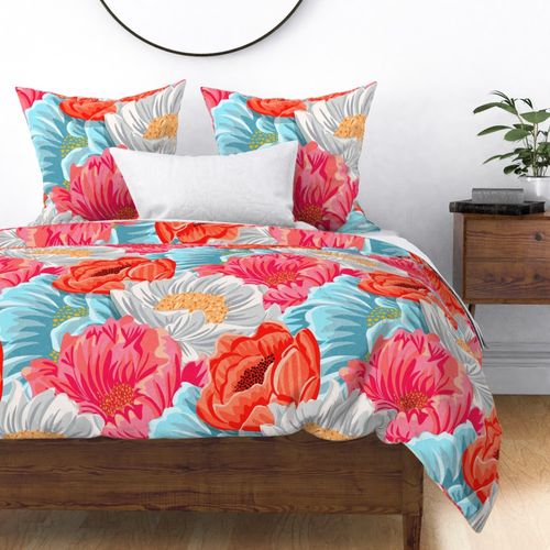 LG Oversize, Large, Orange, White, Pink, and Blue Peonies and Tulips - Large