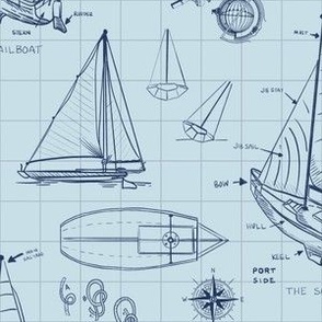 Sailboat Blueprints on Light Blue