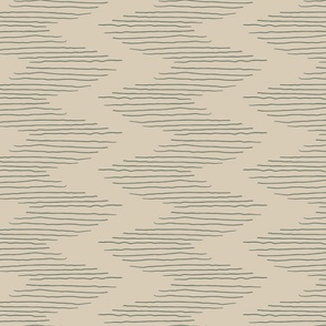 LARGE CHEVRON IKAT ZIG ZAG HAND-DRAWN LINES CREAM KHAKI