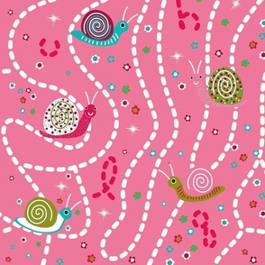 Alphabet Snail Trails in Cute Pink Palette Staggered Repeat by kedoki