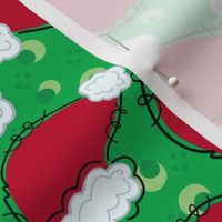 Santa hats and polka dots - green background