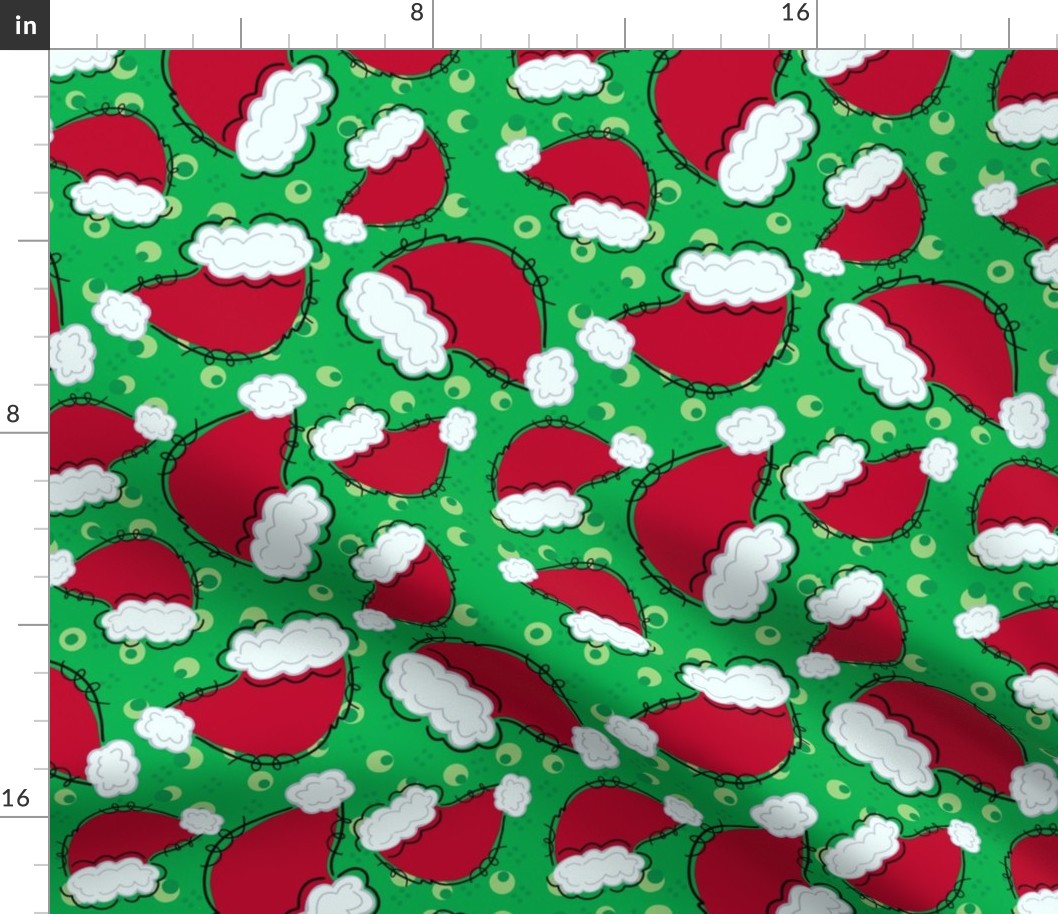 Santa hats and polka dots - green background