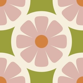 Pink and Green Retro Floral Medium